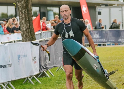 Lajos Gyokos, Japan's kayak head coach, is also an active athlete