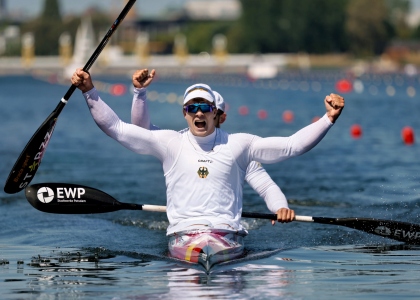 Jacob Schopf and Max Lemke Germany kayak sprint Poznan 2025 celebrate