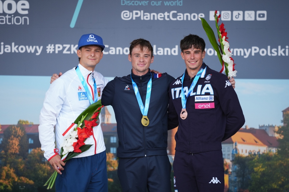France's Mewen Debliquy completed a golden hat-trick in Krakow Mewen Debliquy canoe slalom podium Krakow 2026 France