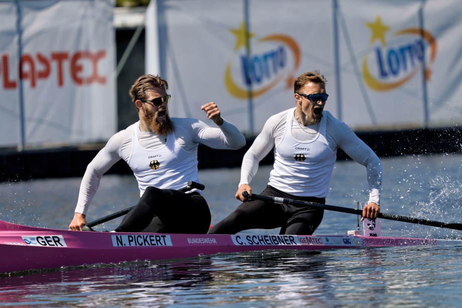 Nico Pickert and Conrad-Robin Scheibner won from lane nine Nico Pickert and Conrad-Robin Scheibner Germany canoe sprint Poznan 2025